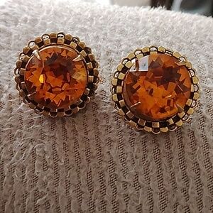 Victorian Era Topaz Clip Large Stud Earrings